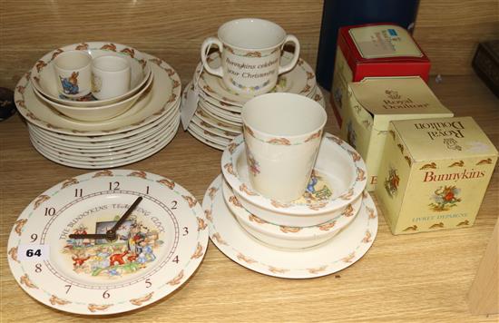 A collection of Winnie the Pooh and Bunnykins plates etc